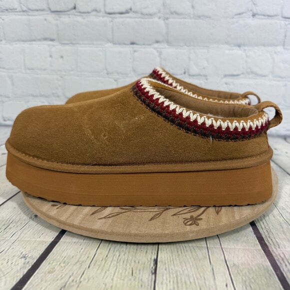 Suede Platform Mule Slippers Women Size 10 Tan Suede Shearling Faux Fur Lined - Picture 3 of 10